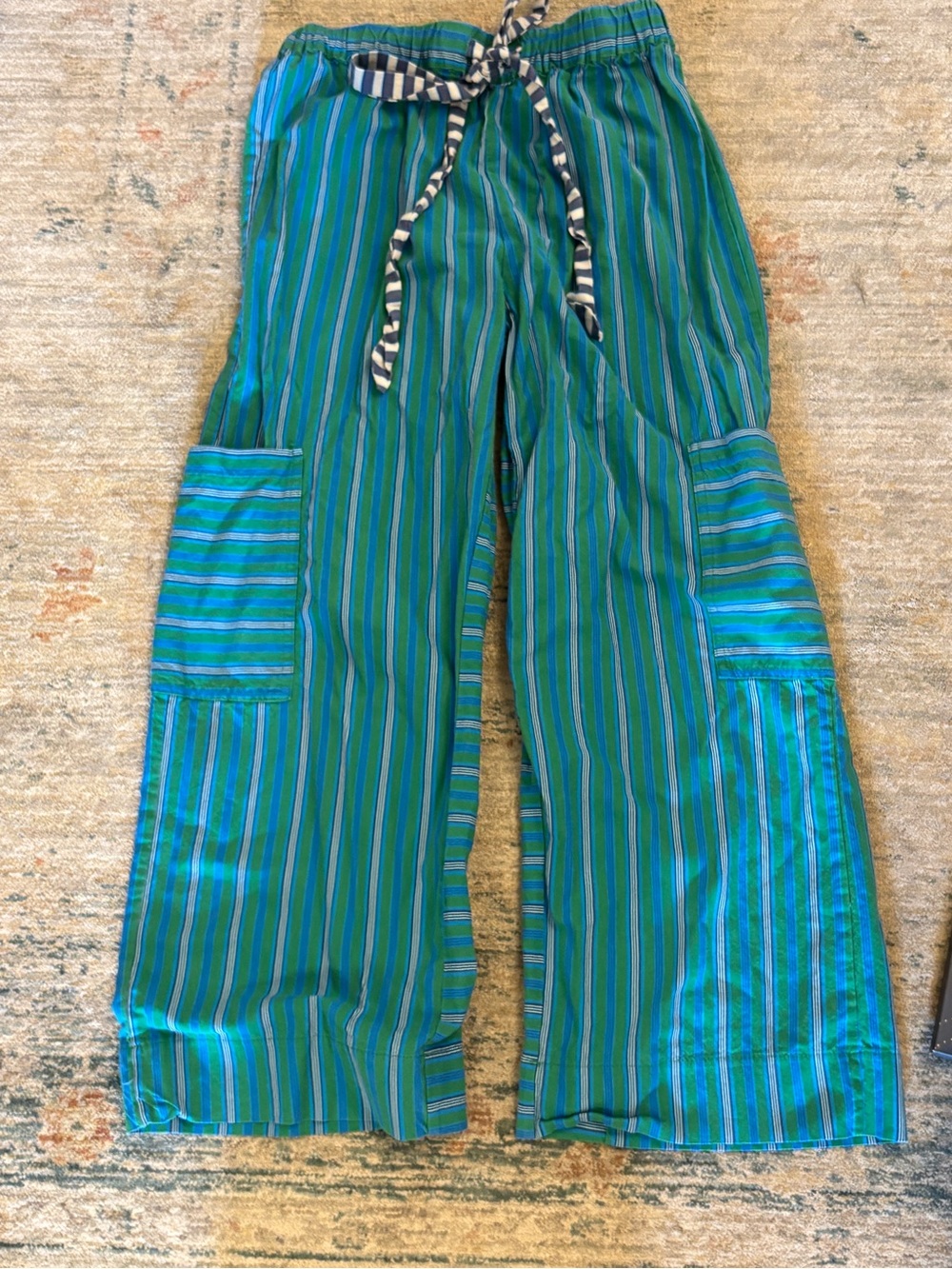 Amazon Green and Blue Striped Wide-Leg Trousers